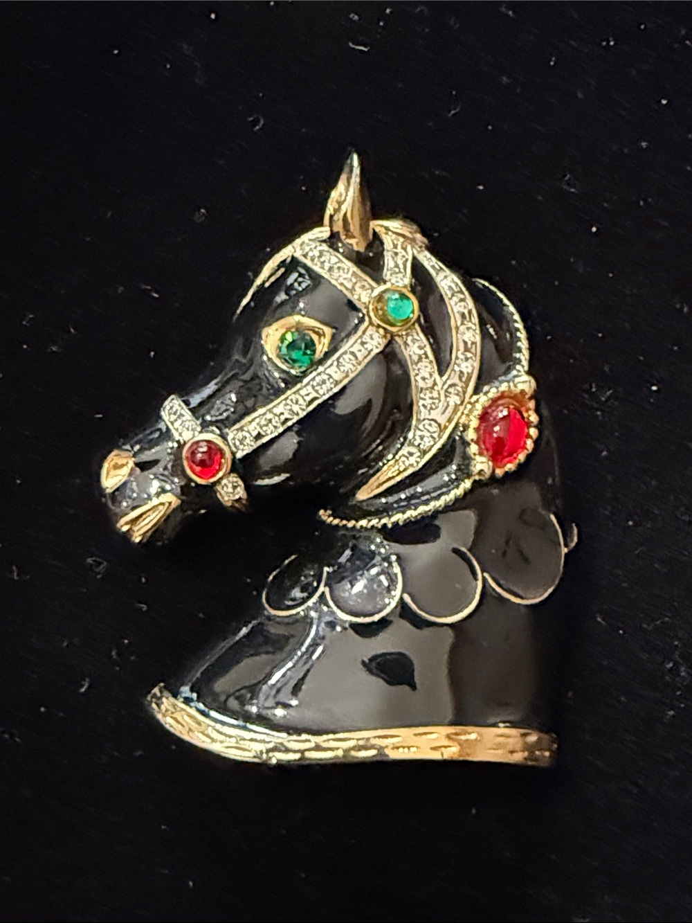 Craft Signed Vintage Enamel Trojan Horse Head Brooch Pin Cabochon